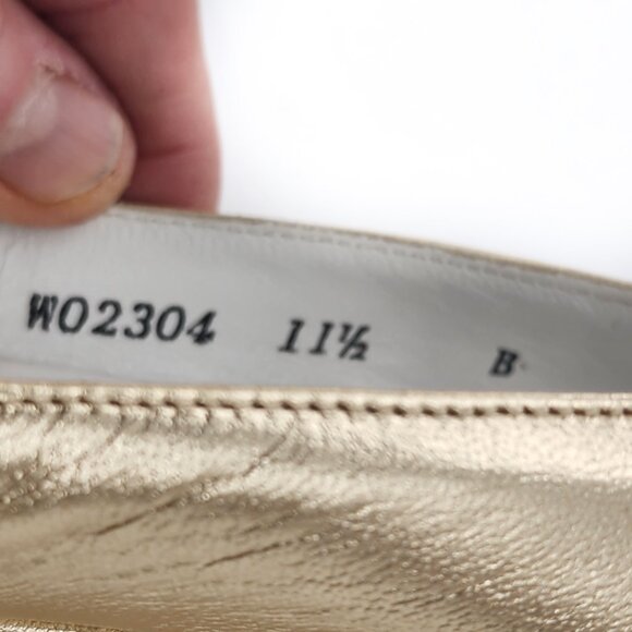 BRUNO MAGLI Carrera Peep Toe Gold Metallic Leather Wedge Pump Heels - Picture 4 of 5